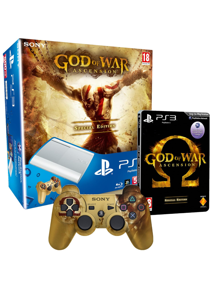 Playstation 3 Super Slim White Console 500GB (UK) includes 1 x Ltd. Ed. God Of War Controller /PS