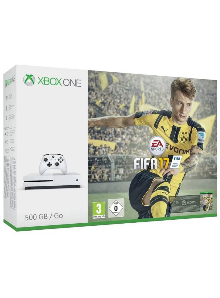 Consola Microsoft Xbox One Slim 500GB, Alb + FIFA 17 (token) + 1 luna EA Access