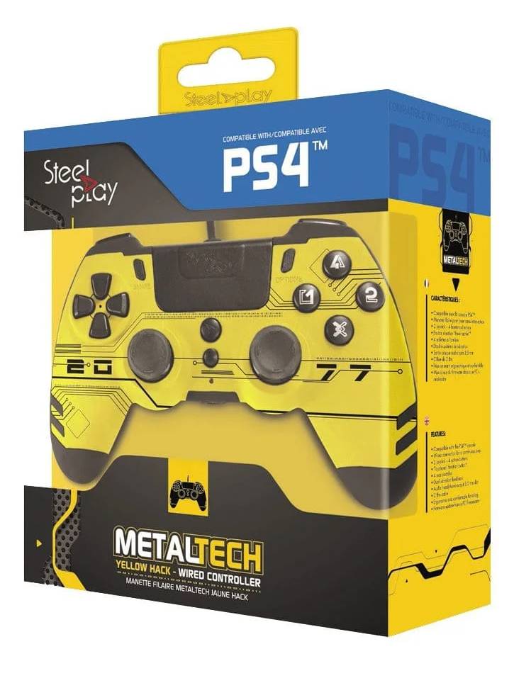 Controller SteelPlay MetalTech cu fir negru/galben - PS4