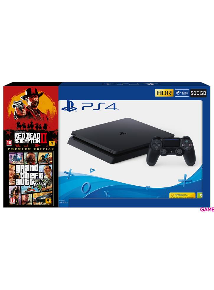 Consola 500gb Slim + Red Dead Redemption 2 + Gta 5 Premium - Ps4