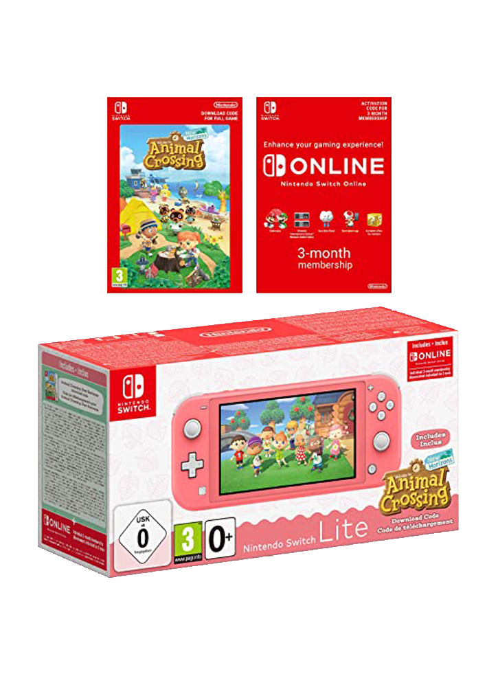 Consola Nintendo Switch Lite Coral + ANIMAL CROSSING & 3M NSO G/R