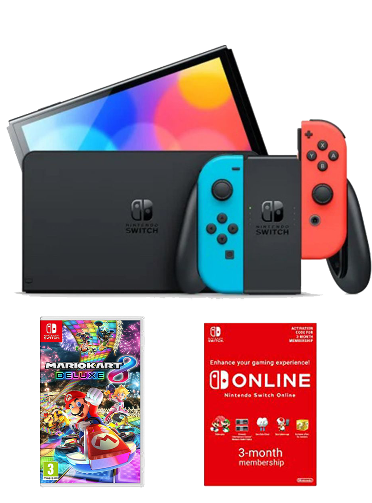 Consola Nintendo Switch Red and Blue + jocul Mario Kart 8 Deluxe + 3 M NSO