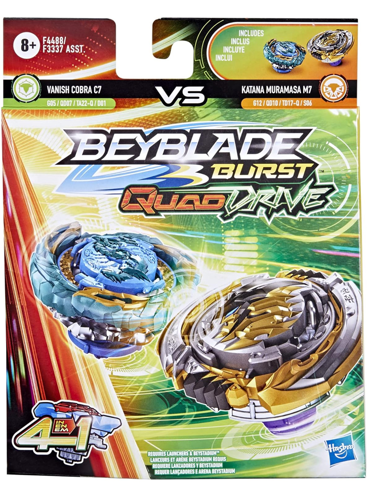 Beyblade Burst Quad Drive 4 in 1 Vanish Cobra C7 vs Katana Muramasa M7