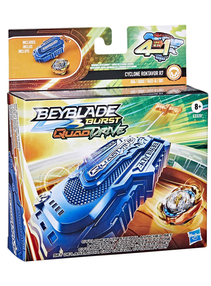 Beyblade Burst Quad Drive 4 in 1 Cyclone Roktavor R7 Cyclone Fury String Launcher