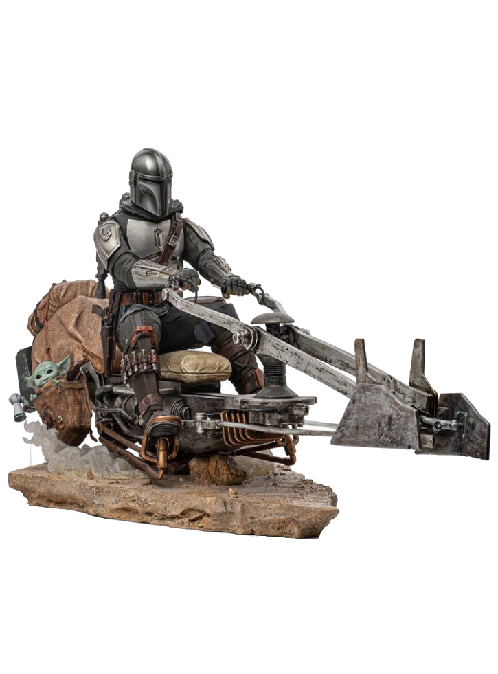 Figurina Iron Studios Deluxe The Mandalorian Mando on Speederbike 18cm