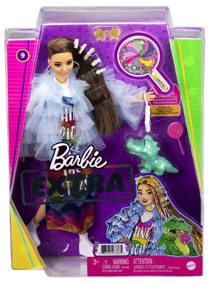 Papusa Barbie Blue Coat & Rainbow Dress (GYJ78)