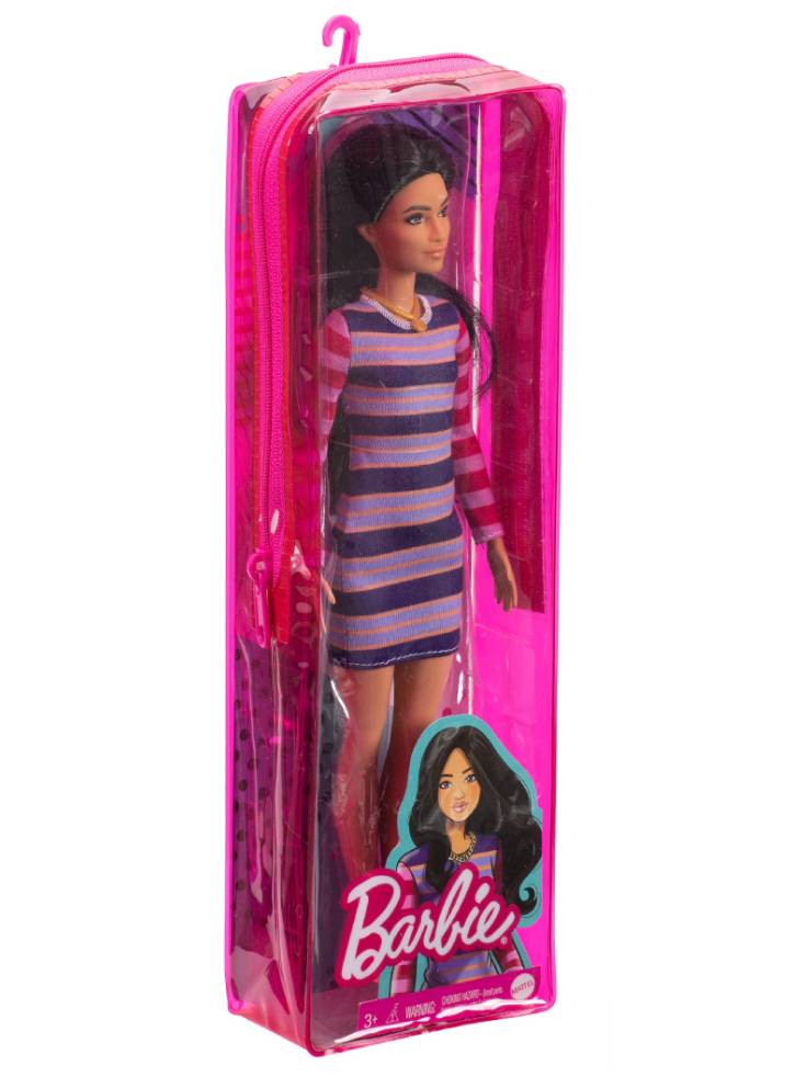 Papusa Barbie Fashionistas Brunette Hair Dress with Stripes (GYB02)
