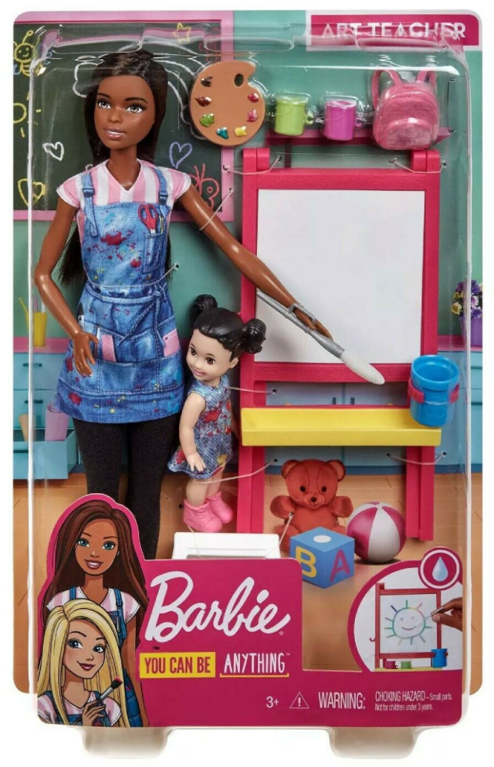 Papusa Barbie Dark Skin Art Teacher & Brunette Kid (GJM30)