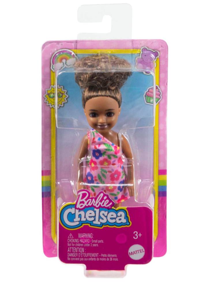 Papusa Barbie Club Chelsea Mini Girl Dark Skin with Pink Dress (HGT07)