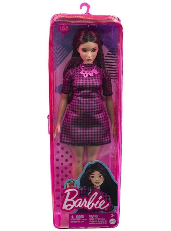 Papusa Barbie Fashionistas Pink Black Checkered Dress Curvy (HBV20)