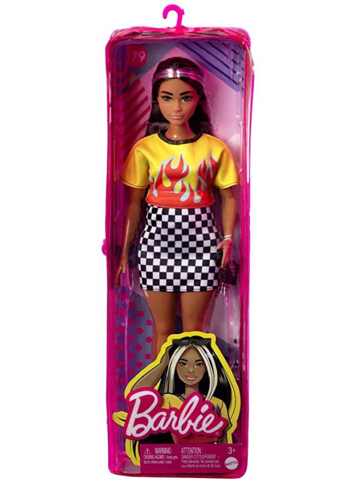Papusa Barbie Fashionistas Long Highlighted Hair Flame Crop Top Curvy Dark Skin (HBV13)