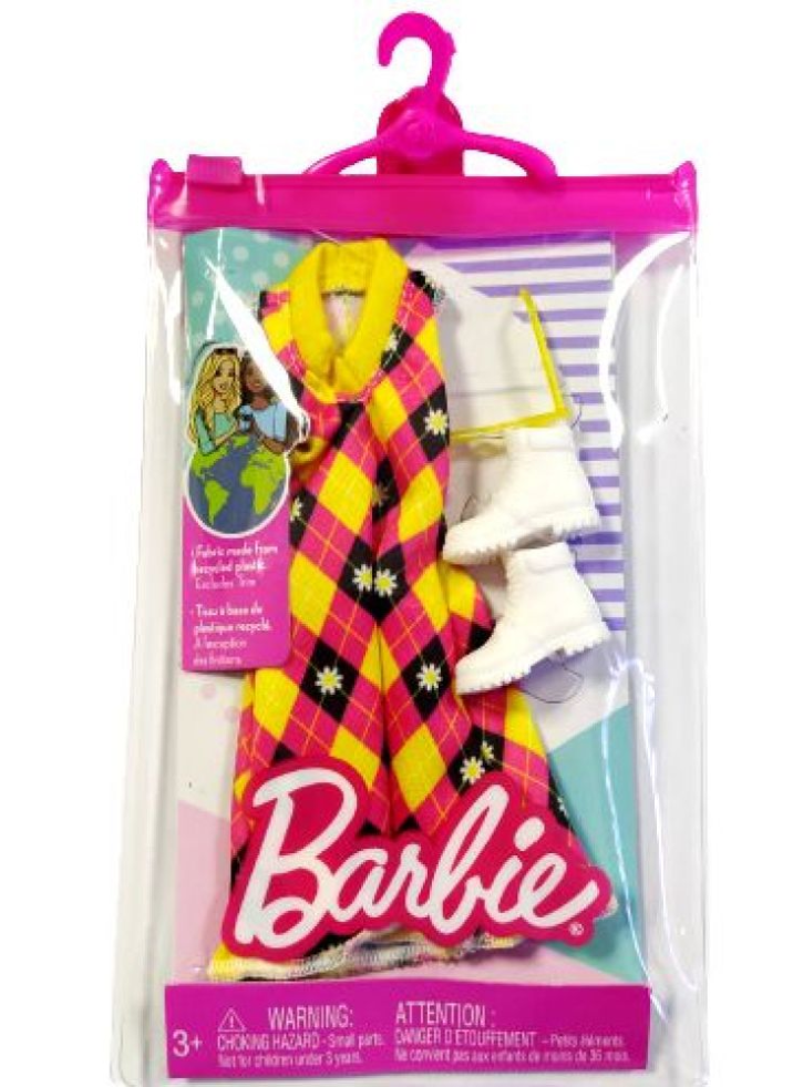 Set Barbie Fashion Pack Diamond Pattern Dress With Yellow And Pink (HJT17)