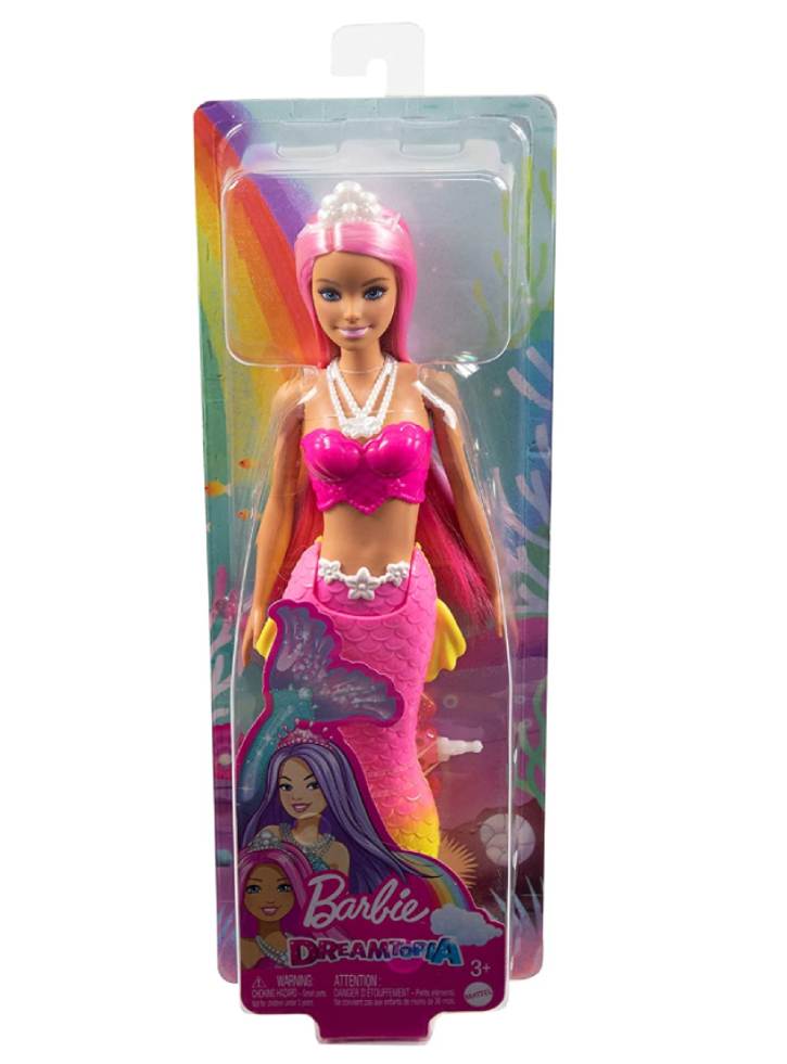 Papusa Barbie Dreamtopia Pink Hair & Pink Yellow Ombre Mermaid Tail and Tiara (HGR11)