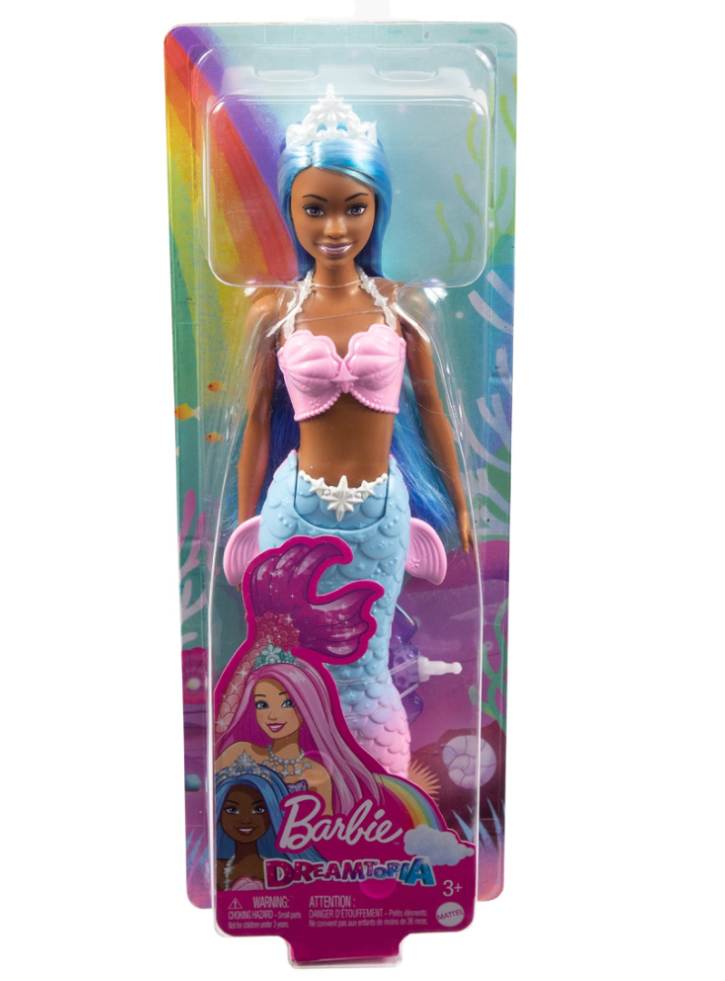 Papusa Barbie Dreamtopia Blue Hair, Dark Skin & Pink Blue Ombre Mermaid Tail and Tiara (HGR12)
