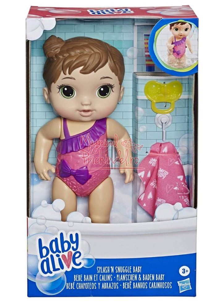 Papusa Baby Alive Splash n Snuggle Baby (Brown Hair) (E8722)