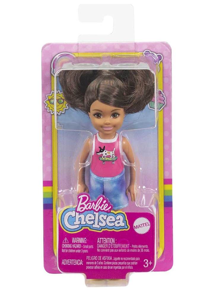 Papusa Barbie Club Chelsea Mini Girl Sparkly Skirt Brown Hair (GXT40)