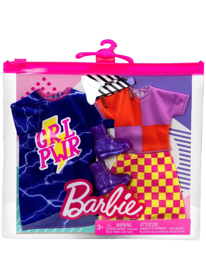 Set Barbie Fashion Girl Power Dress Top Checker Skirt Boot Outfits (HBV69)