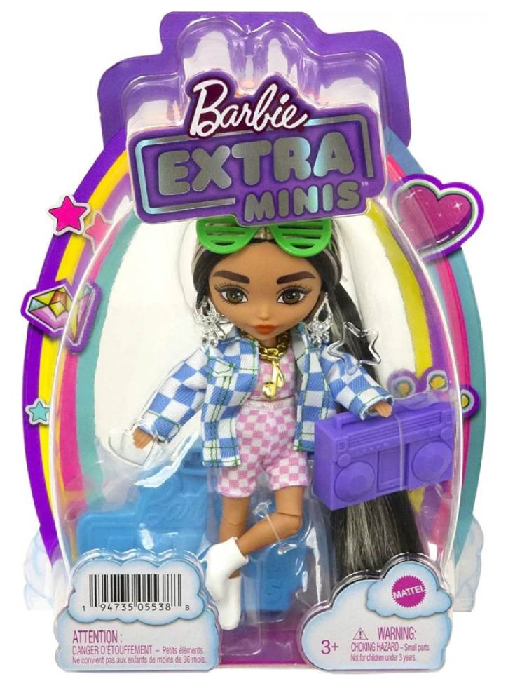 Papusa Barbie Extra Minis Wearing Checkered & Fashion Jacket (HGP64)