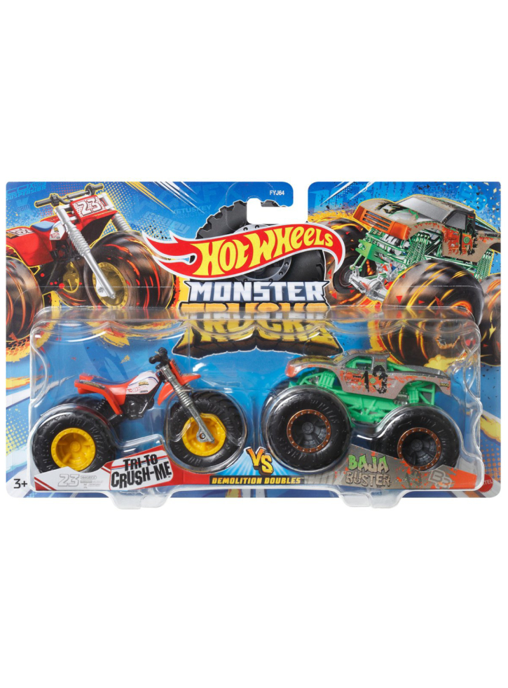 Hot Wheels Monster Trucks Demolition Doubles Tri To Crush-Me VS Baja Buster (HLT66)