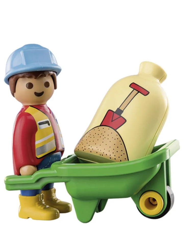 Figurina Playmobil(r) 1.2.3 Construction Worker with Wheelbarrow (70409)