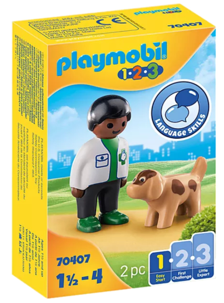 Figurina Playmobil(r) 1.2.3 Vet with Dog (70407)