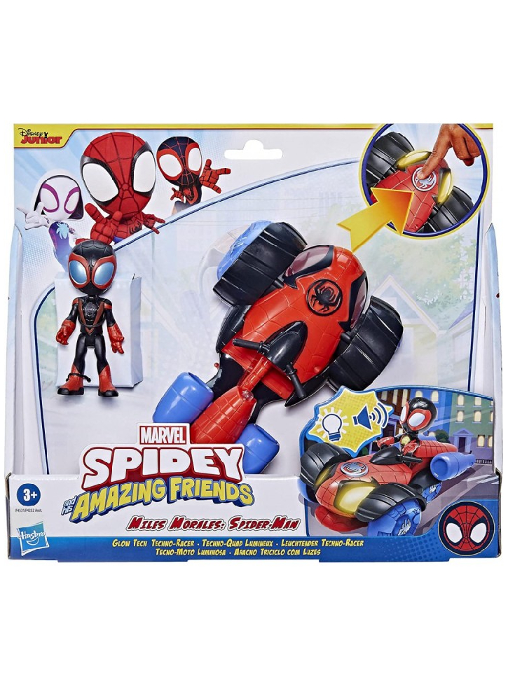 Set Marvel Spidey & His Amazing Friends Miles Morales Spider-Man Glow Tech Techno-Racer (F4531)