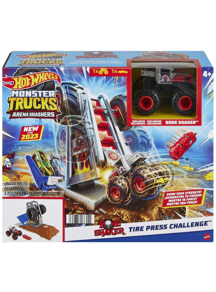 Set Hot Wheels Monster Trucks Arena Smashers Bone Shaker Tire Press Challenge (HNB88)