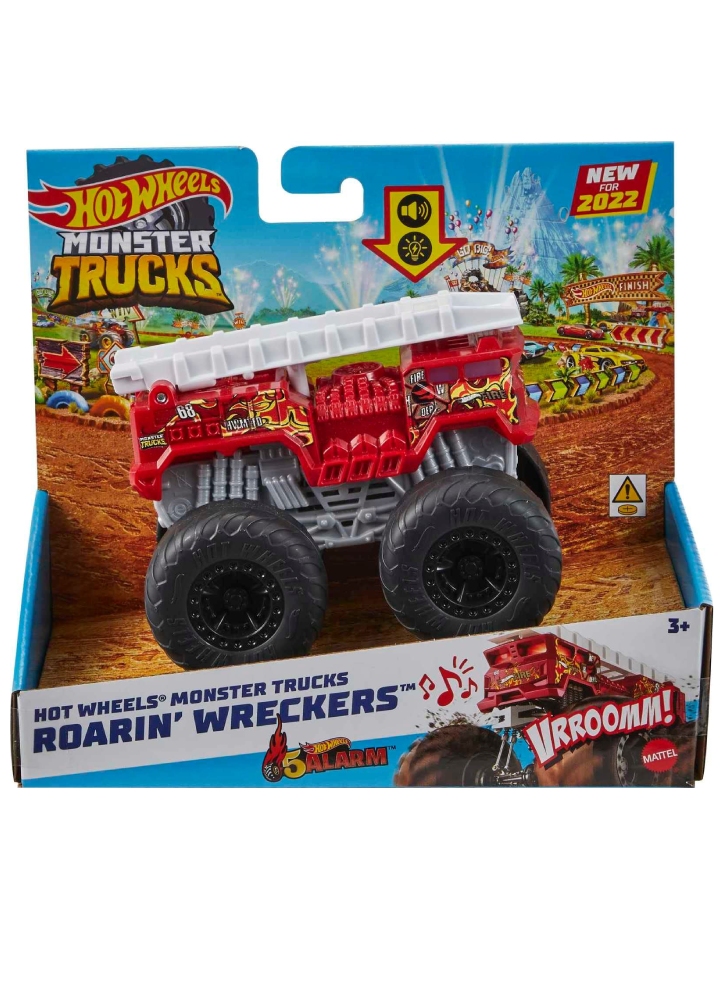 Vehicul Hot Wheels Monster Trucks Roarin Wreckers with Lights Sounds 1:43 (HDX65)