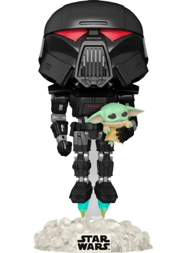 Figurina Funko Pop Disney Star Wars The Mandalorian Dark Trooper with Grogu (Glows in the Dark)