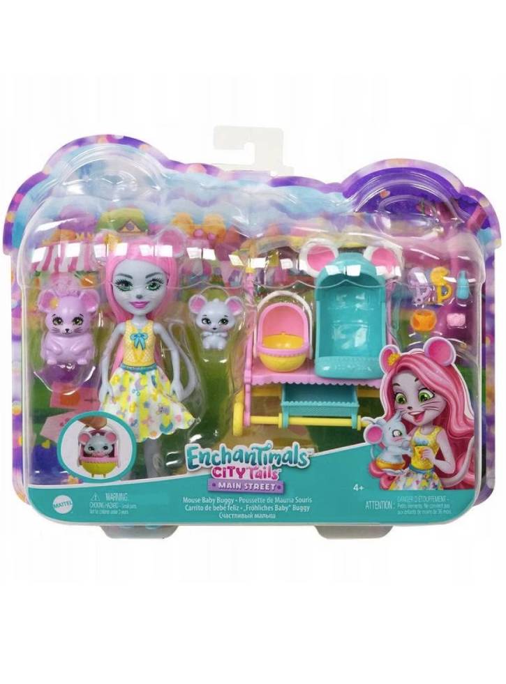 Set Papusa Enchantimals Mouse Baby Buggy 12cm (HKR57)