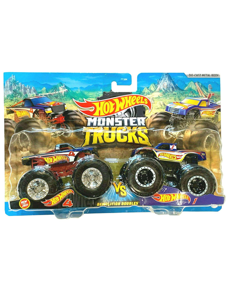 Set Hot Wheels Monster Trucks Demolition Doubles - Hot Wheels 4 VS Hot Wheels 1 (HNX29)