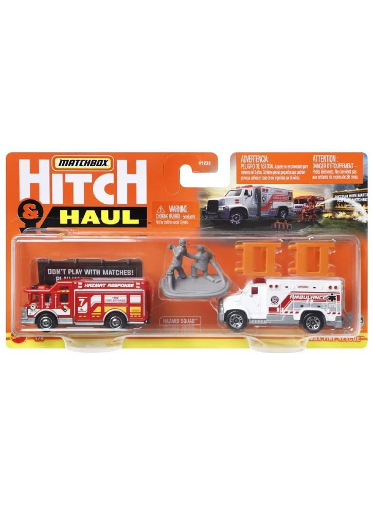Set Matchbox Hitch Haul MBX Fire Rescue Hazard Squad MBX Ambulance (HFH87)