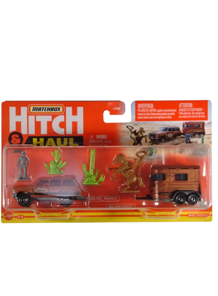 Vehicul Matchbox Hitch Haul MBX Rodeo 1988 Jeep Wagoneer MBX Pony Trailer (HFH85)