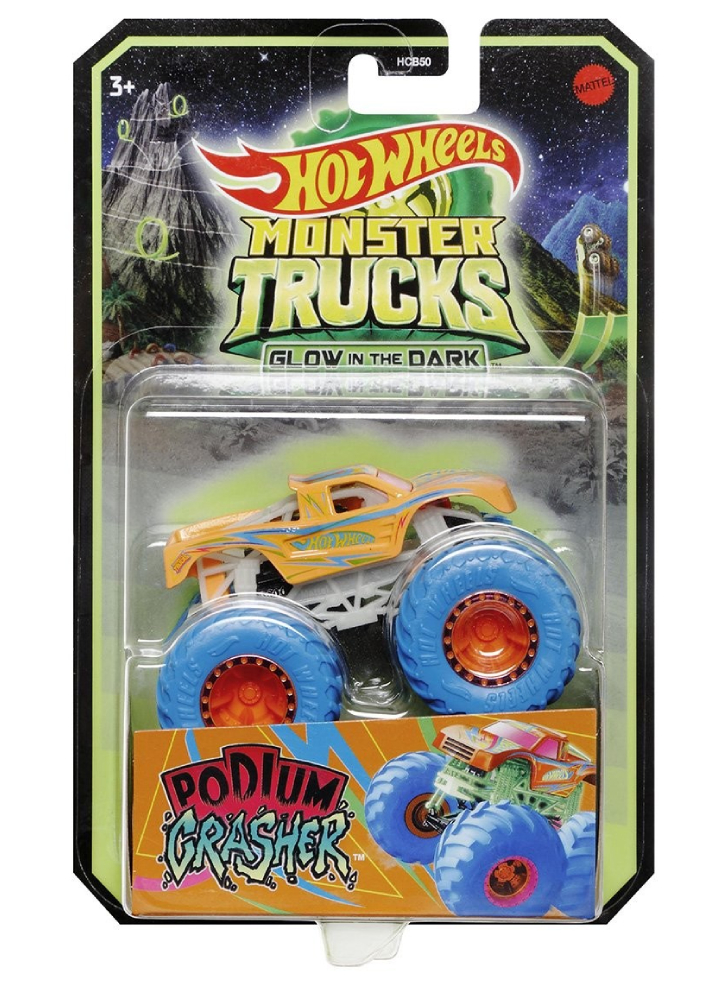 Hot Wheels Monster Trucks Glow in The Dark - Podium Crasher (Blue Wheels) (HGD11)