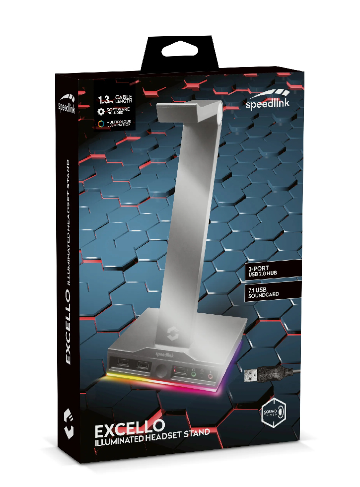 Suport Casti Exello Illuminated 3-Port USB 2.0 Hub Black