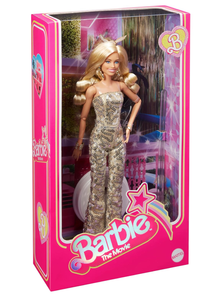 Papusa Barbie The Movie Collectible Margot Robbie in Gold Disco Jumpsuit (HPJ99)