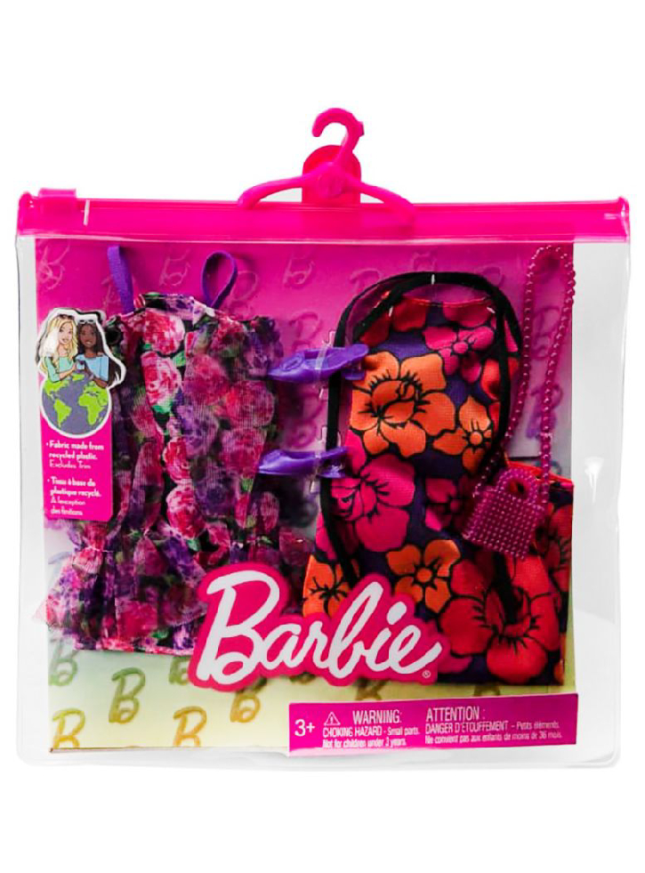 Set Barbie Fashions 2-Pack Clothing Dressy Floral-Themed & Accessory (HJT35)