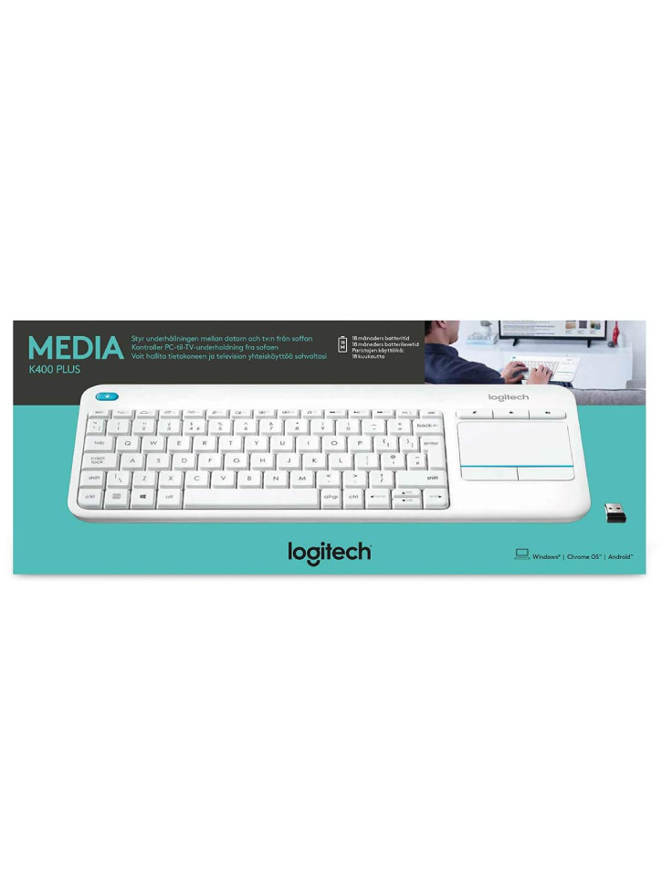 Tastatura Logitech Wireless Touch K400 Plus White (Pan Nordic)