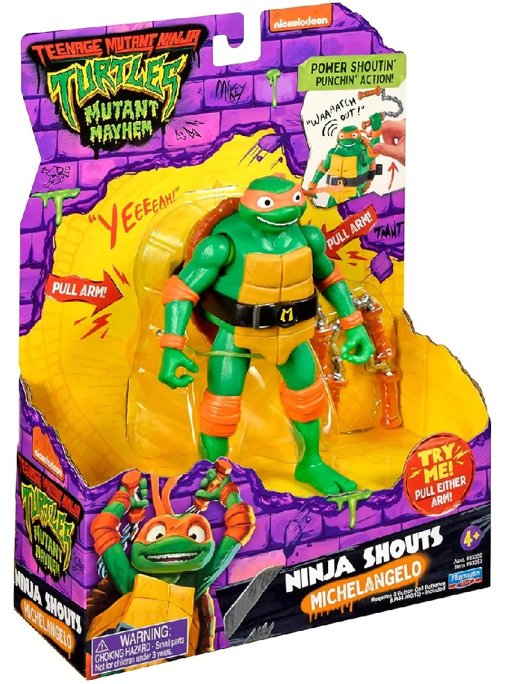 Figurina Turtles Mutant Mayhem Power Sounds Michelangelo 14cm