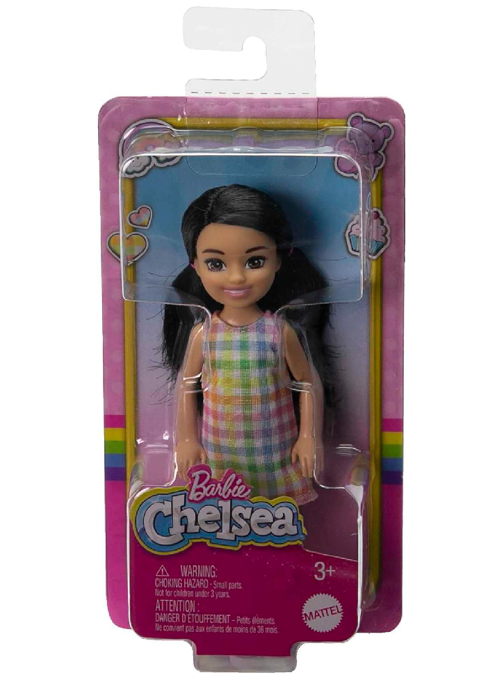 Papusa Barbie Chelsea & Friends Plaid Dress With Black Hair (HKD91)