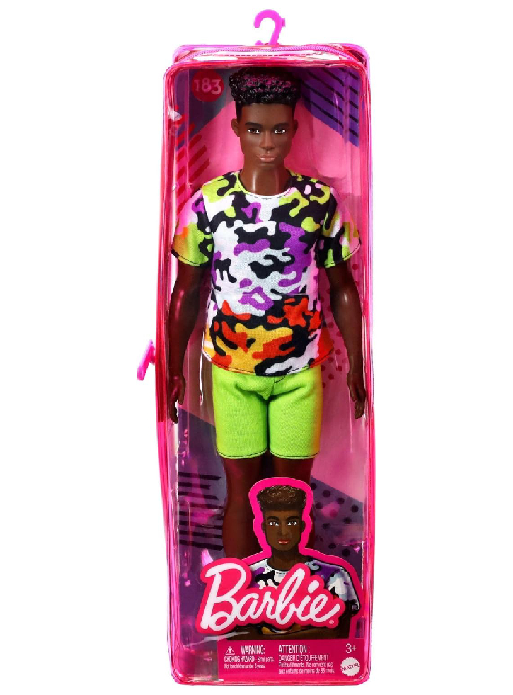 Papusa Barbie Ken Fashionistas Sculpted Black Hair Camo Outfit Dark Skin (HBV23)