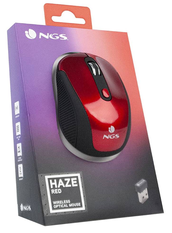 Mouse NGS Mini Wireless Haze 1600dpi Red/Black