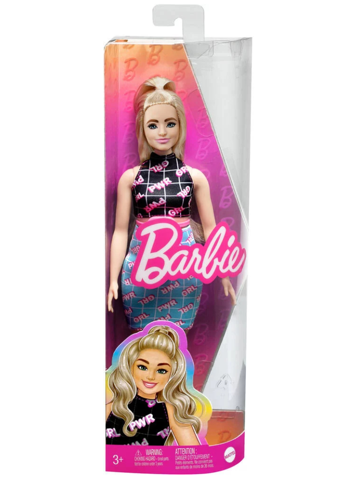 Papusa Barbie Fashionista Curvy Blonde In Girl Power Outfit (HPF78)