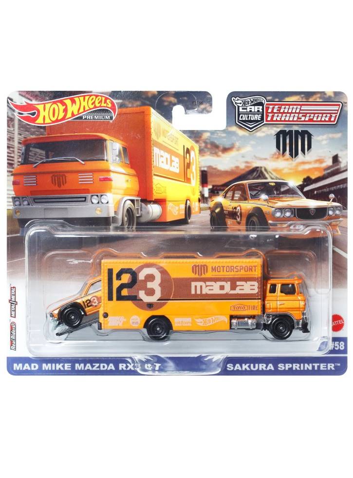 Hot Wheels Premium Car Culture Team Transport Mad Mike Mazda RX3 GT Sakura Sprinter (HKF44)