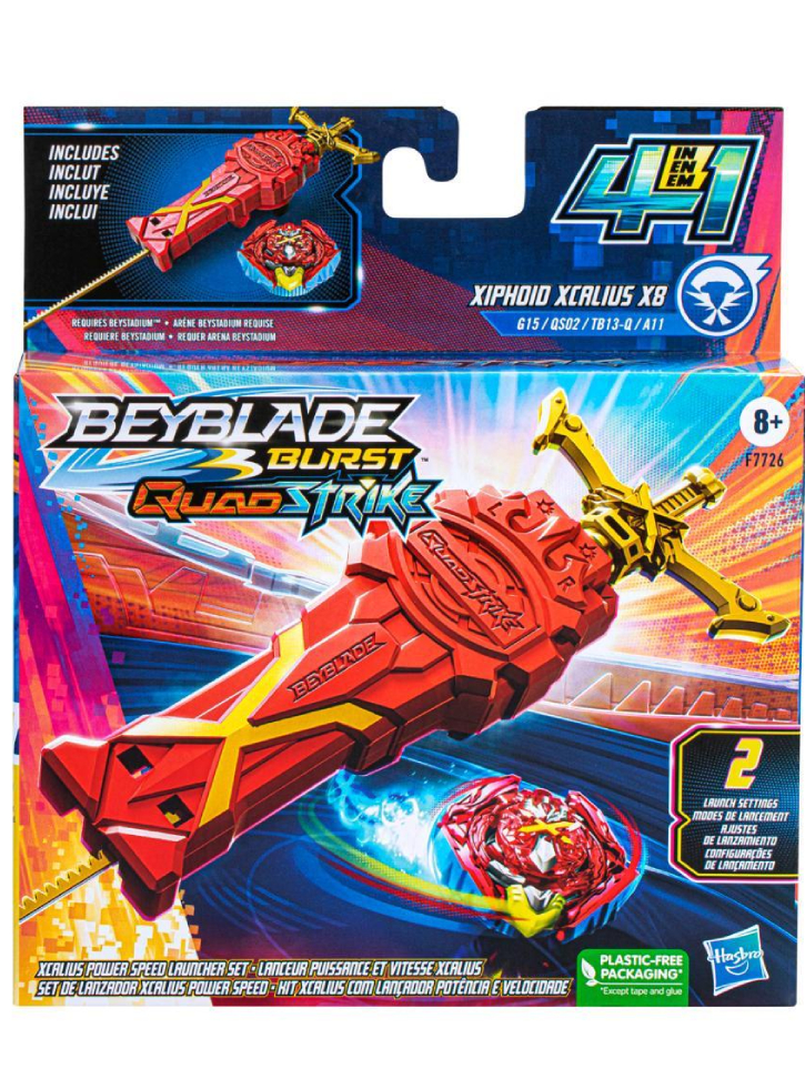 Set Beyblade Quad Strike Xiphoid Xcalius X8 XCalius Power Speed Launcher (F7726)