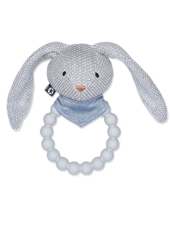Smallstuff Rattle Silicone Ring & Knitted Bunny Light Blue