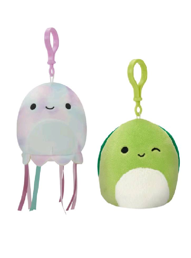 Plus Squishmallows P14 Clip On Tie Dye Jellyfish & Henry the Turtle 9cm