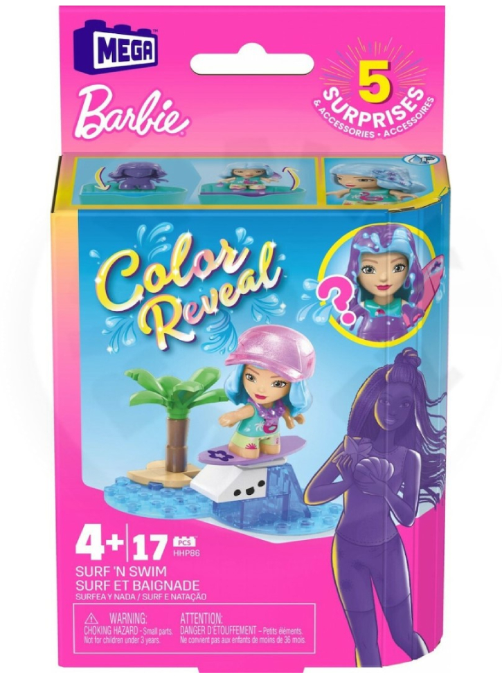 Mattel Mega Bloks Barbie Color Reveal Surf N Swim Micro-Doll (HHP86)