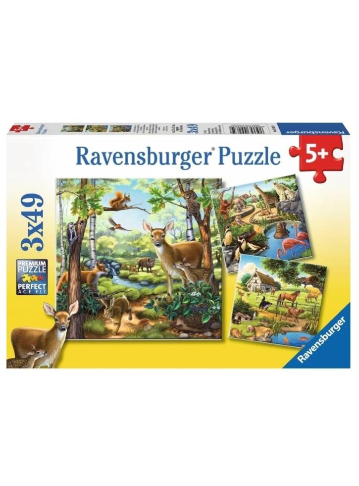 Puzzle Ravensburger Forest/Zoo/Dom.Animals 3x49pc (09265)