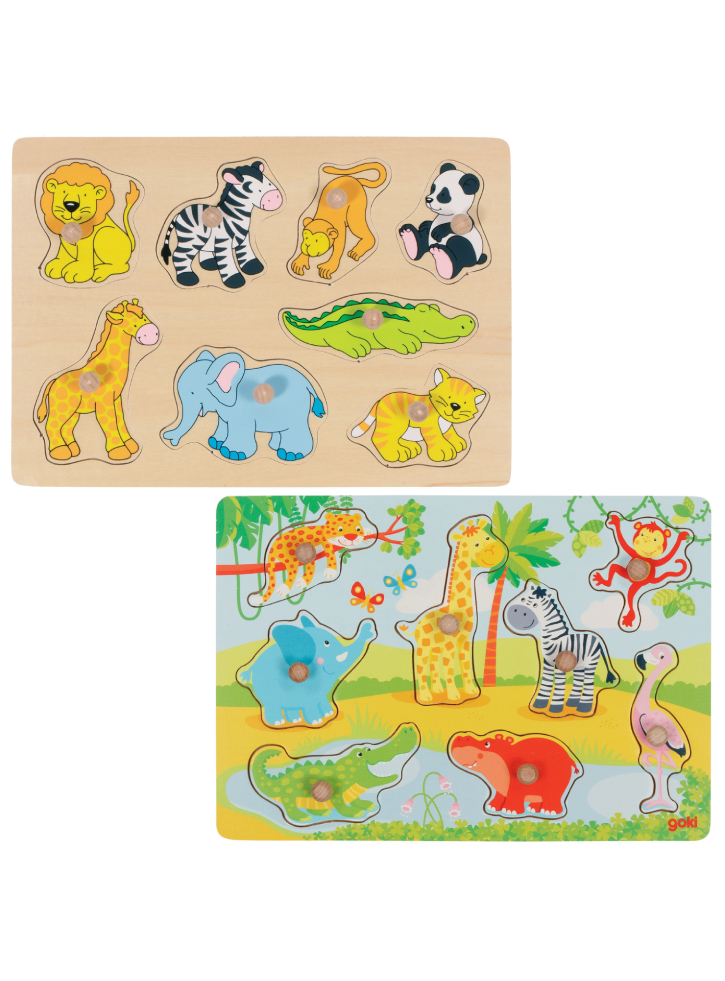 GOKI African baby animals & Zoo animals, Lift out puzzle (1240209/1240262)